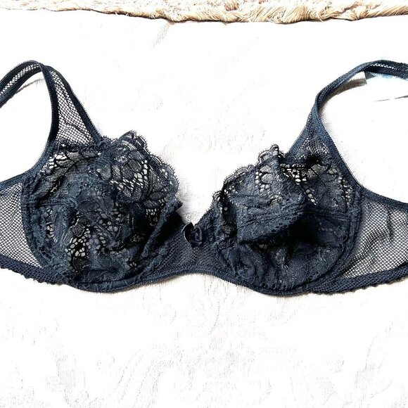 Vintage Lou Bra from Paris, France Lace Underwire Black Fishnet Bra NWT - Picture 13 of 16